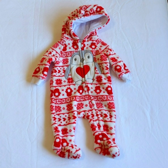 joe fresh fluffy penguin bunting suit with hood 0-3 months baby girl - Picture 1 of 7